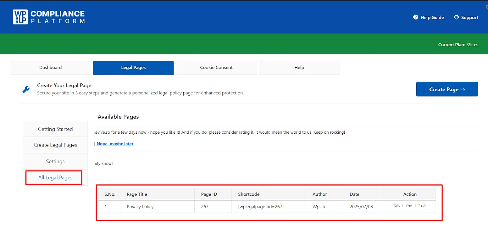 wp legal pages shortcodes