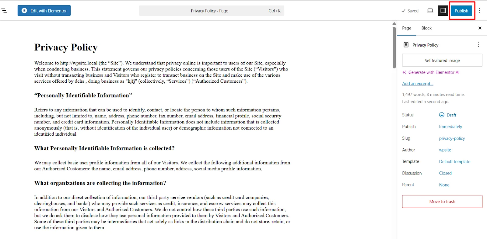 Inserting Legal Page Links &amp; Publishing