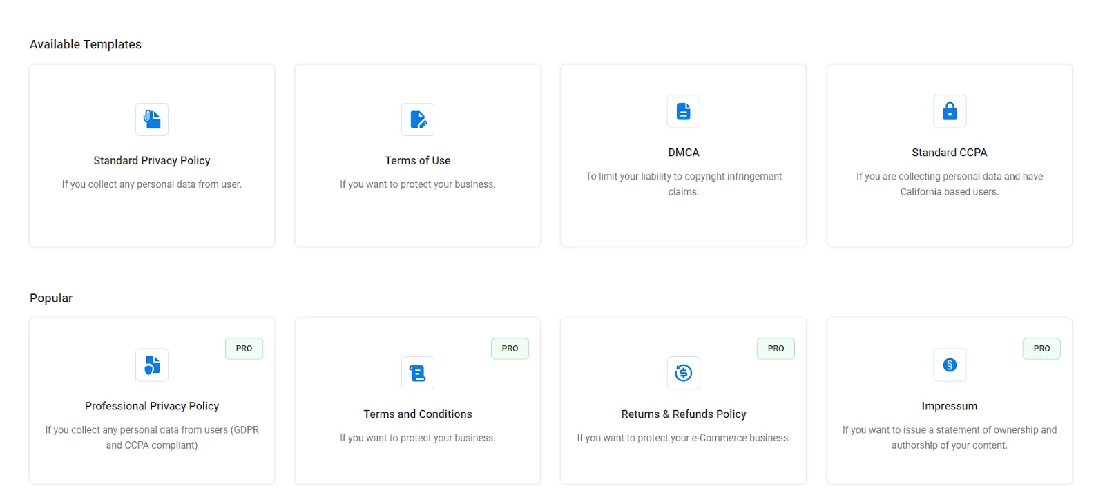 wp legal pages templates