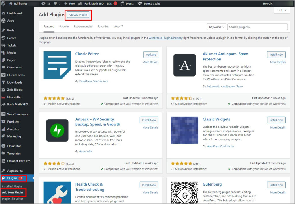 Go to Plugins &gt; Add New Plugin &gt; Upload Plugin
