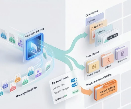 Sigma Media Manager folders visible inside Elementor or Gutenberg media picker modal