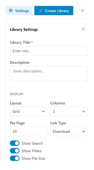 Sigma Media Manager library settings — display options, toggles, and library configuration