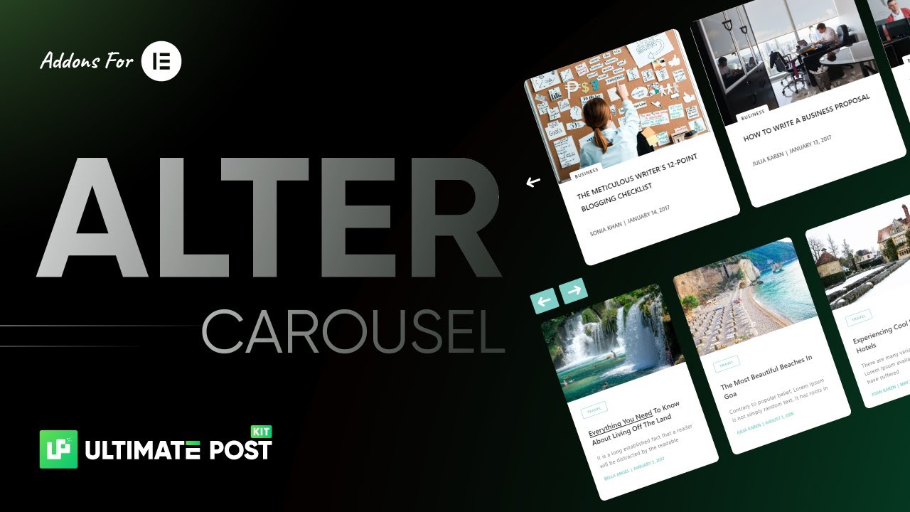 How to Use Alter Carousel Widget by Ultimate Post Kit in Elementor