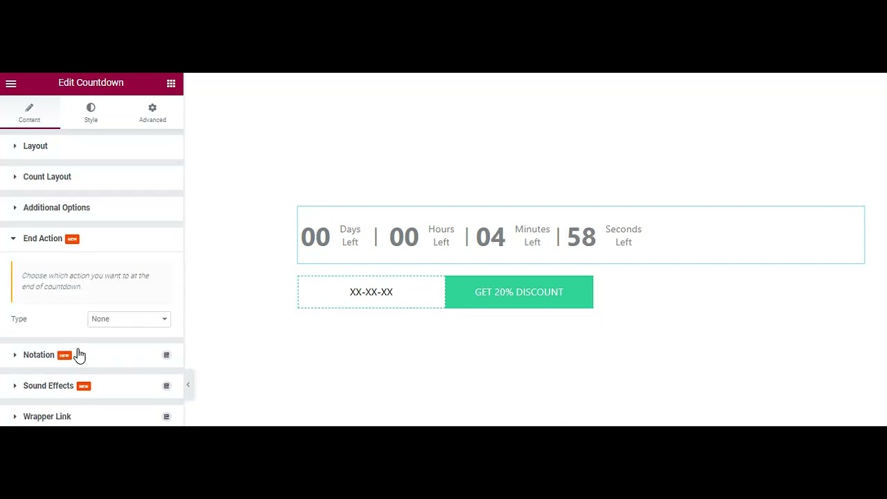 Countdown widget - End Action - Coupon Code