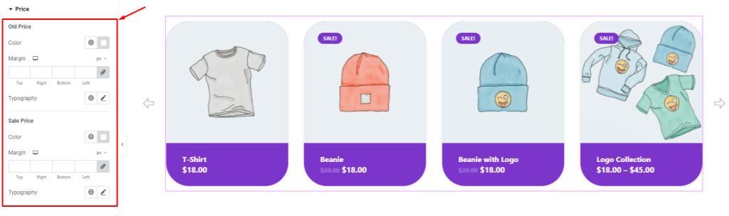 WC Carousel - style tab Price section