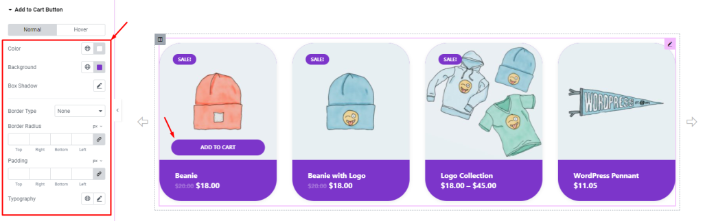 WC Carousel - style tab add to cart button section