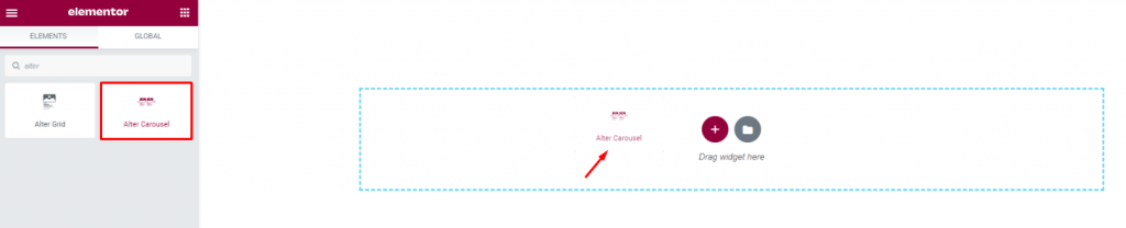 inserting the Alter Carousel widget