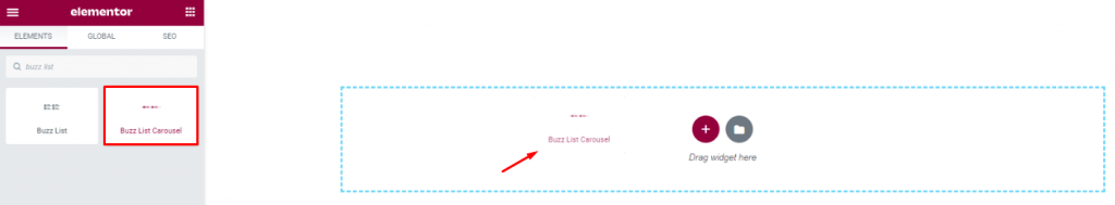 inserting Buzz List Carousel widget