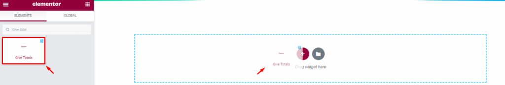 inserting the Give Totals widget
