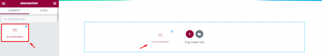 inserting Give Profile Editor widget
