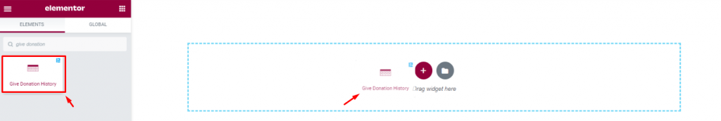 inserting Give Donation History widget
