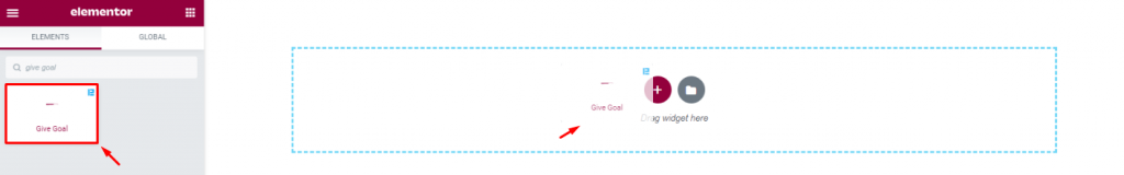 Inserting the Give Goal widget