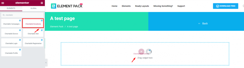 inserting Charitable Donations widget