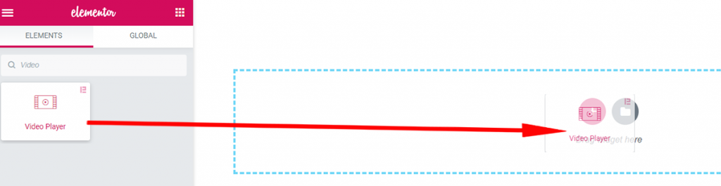 inserting Elementor Video Player Widget
