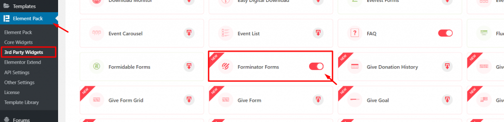 installing Forminator Forms widget