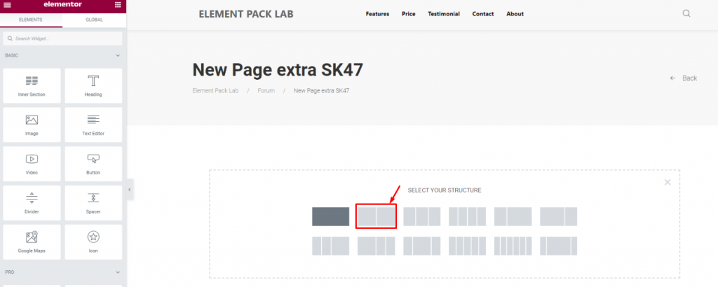 Starting Background Parallax in Elementor