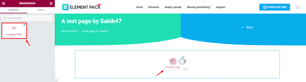 inserting Charitable Profile widget