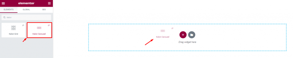 inserting Kalon Carousel widget