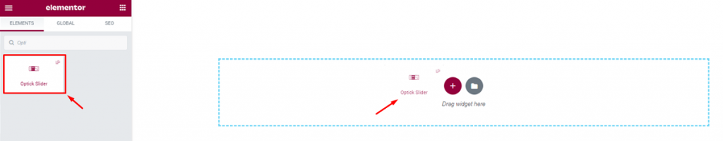 inserting Optick Slider widget