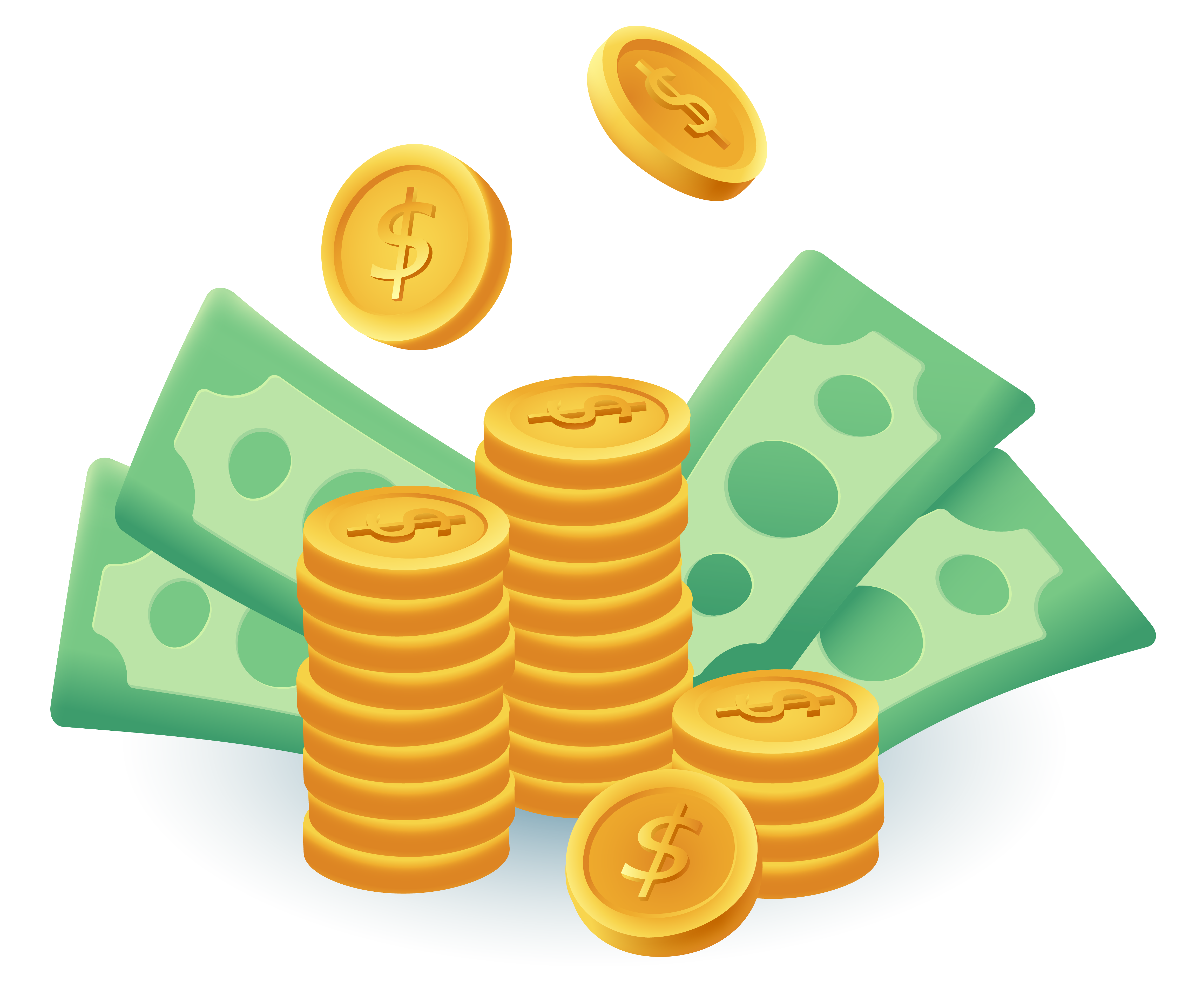 Gold coins and banknotes image