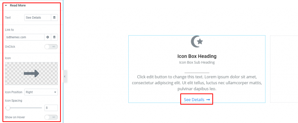 Advanced Icon Box Widget read more button