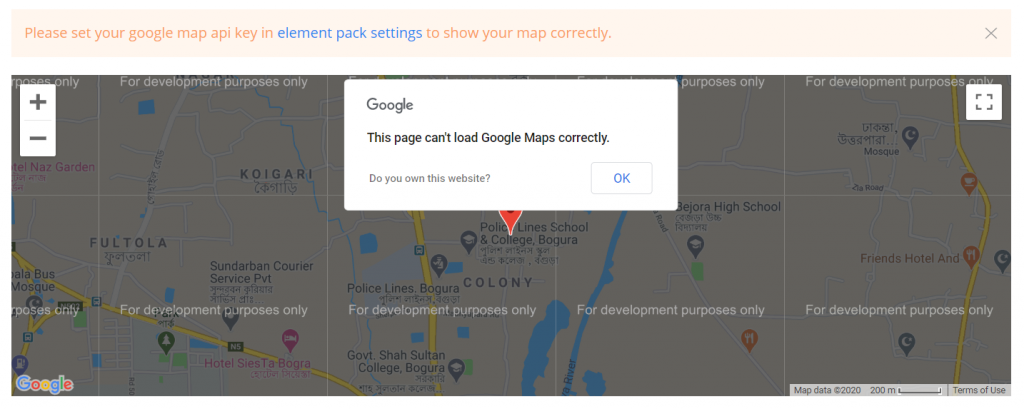 Non-set Elementor Google Map API Key
