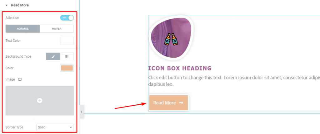 read more button for the icon box