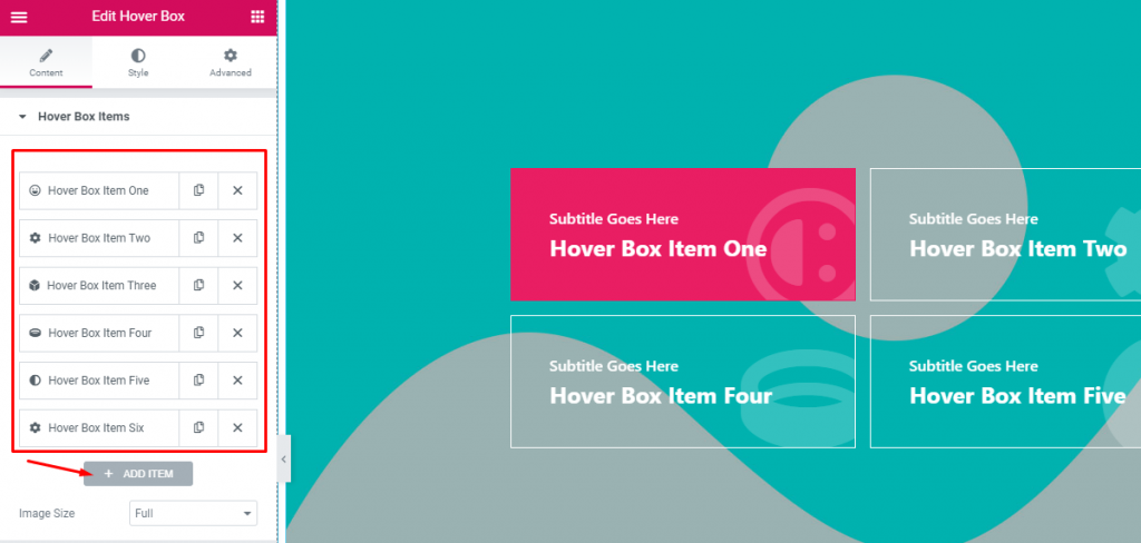 hover box widget items