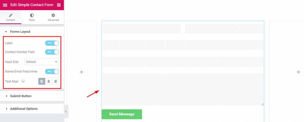 Simple Contact Form Widget layout