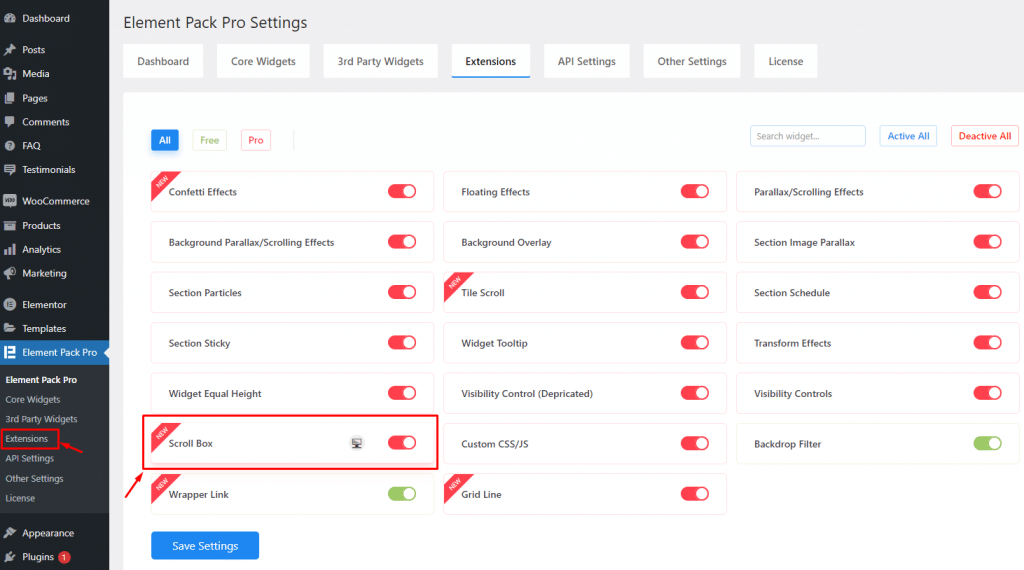 scroll box extension in Elementor