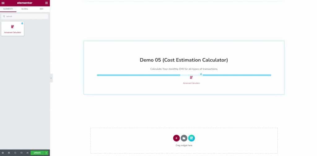 cost estimation calculator using Elementor
