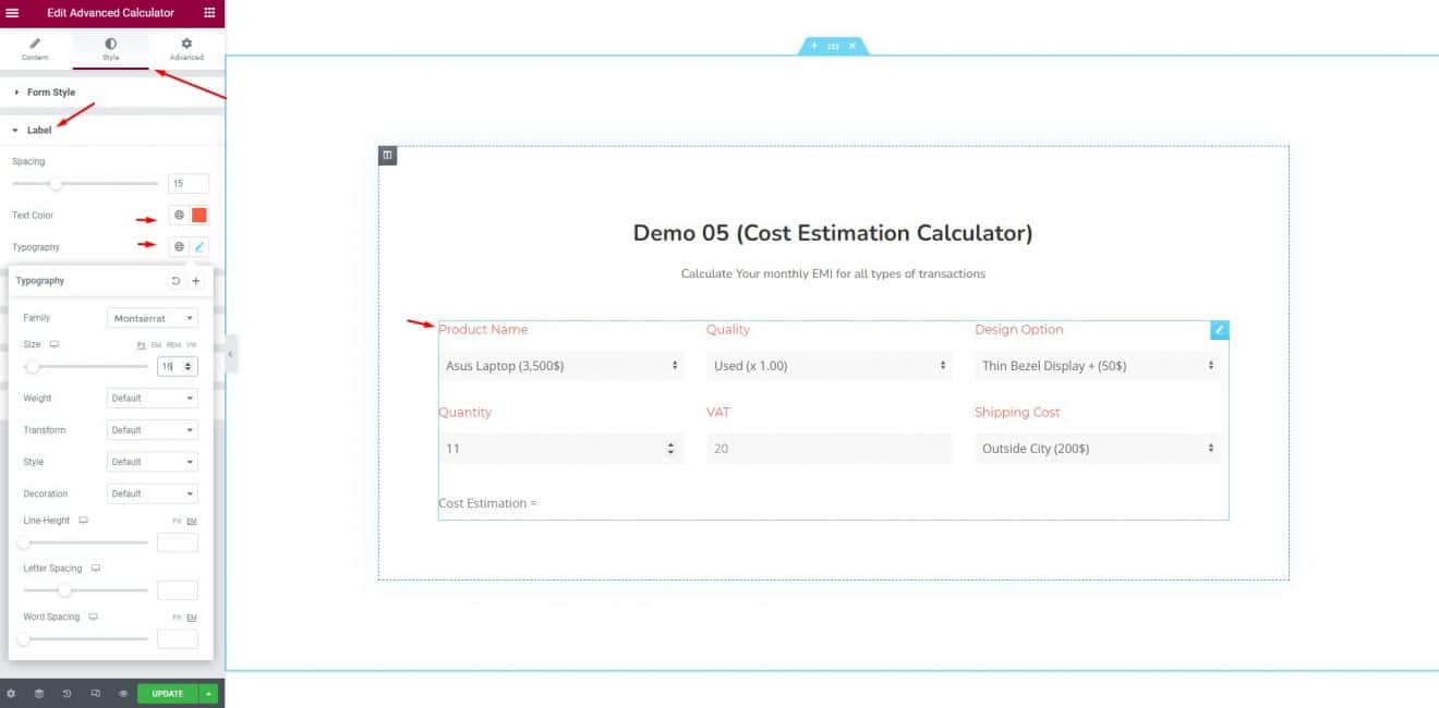 How to make Cost Estimation Calculator using Elementor and Element Pack