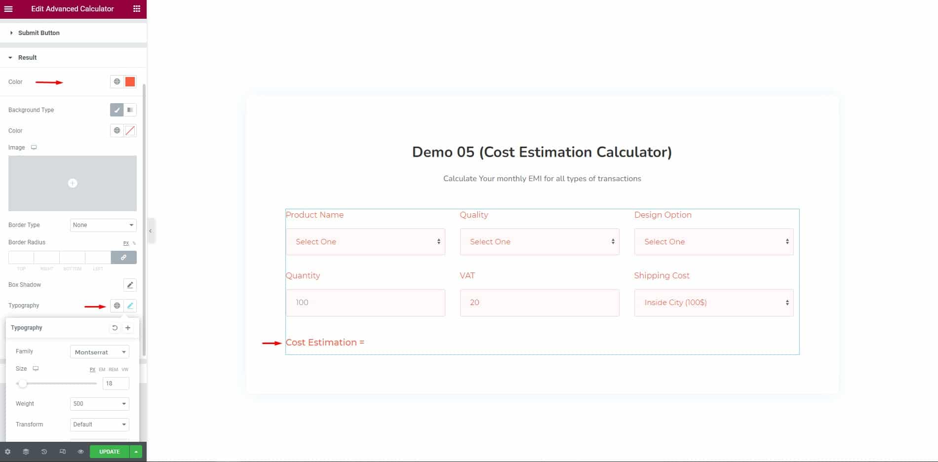 How to make Cost Estimation Calculator using Elementor and Element Pack