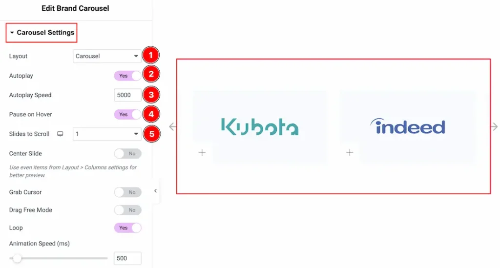 Carousel Settings Section
