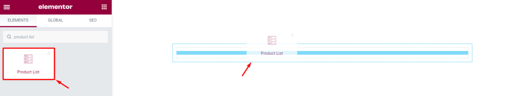 inserting the product list widget