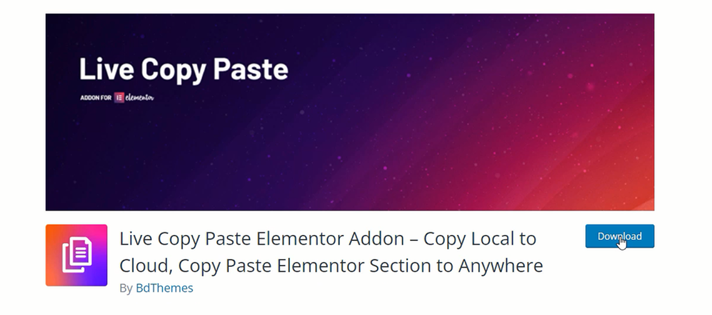 downloading Live Copy paste plugin by clicking on the download button