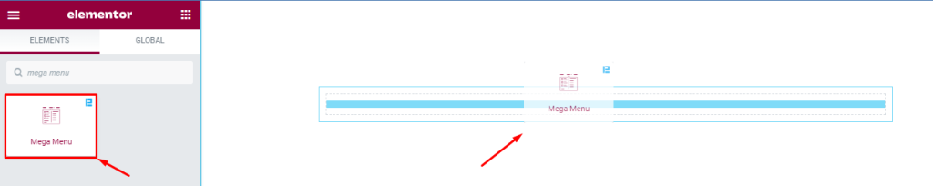 Mega Menu widget inside the Elementor editor page