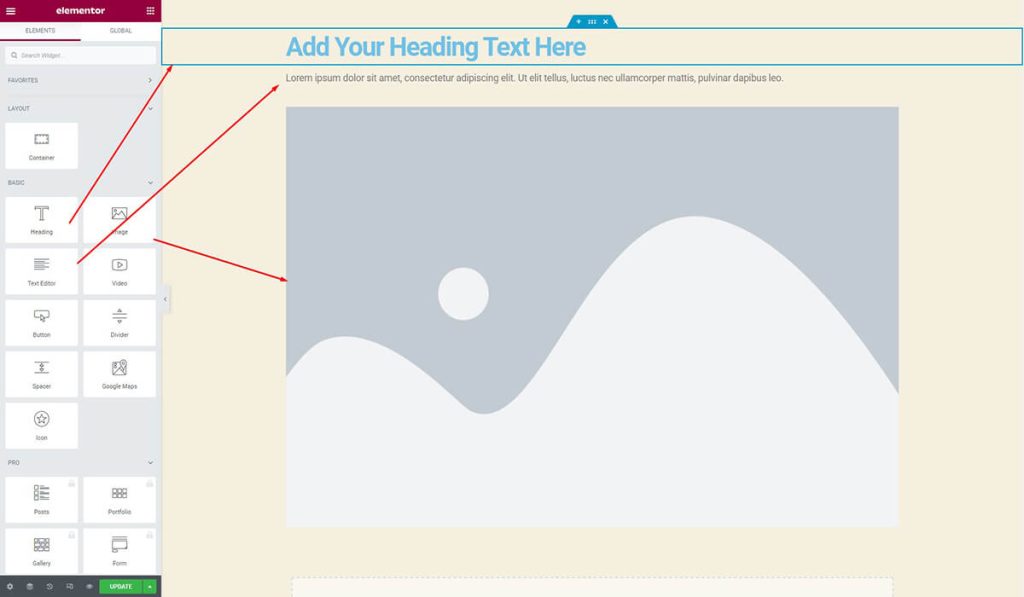 add a heading text editor and image widget