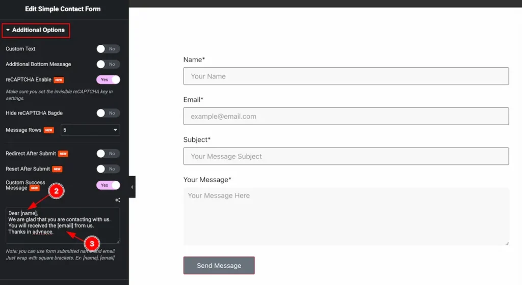 Custom success message on additonal options 2 - BdThemes
