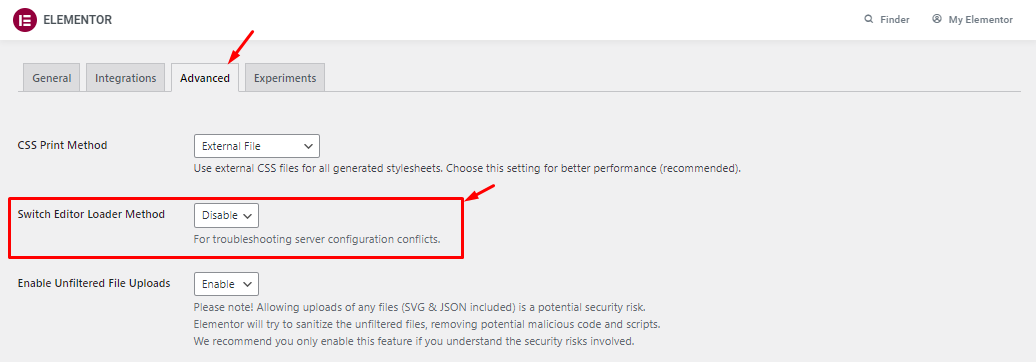 Switch Editor Loader Method - A solution to Elementor stuck on loading screen