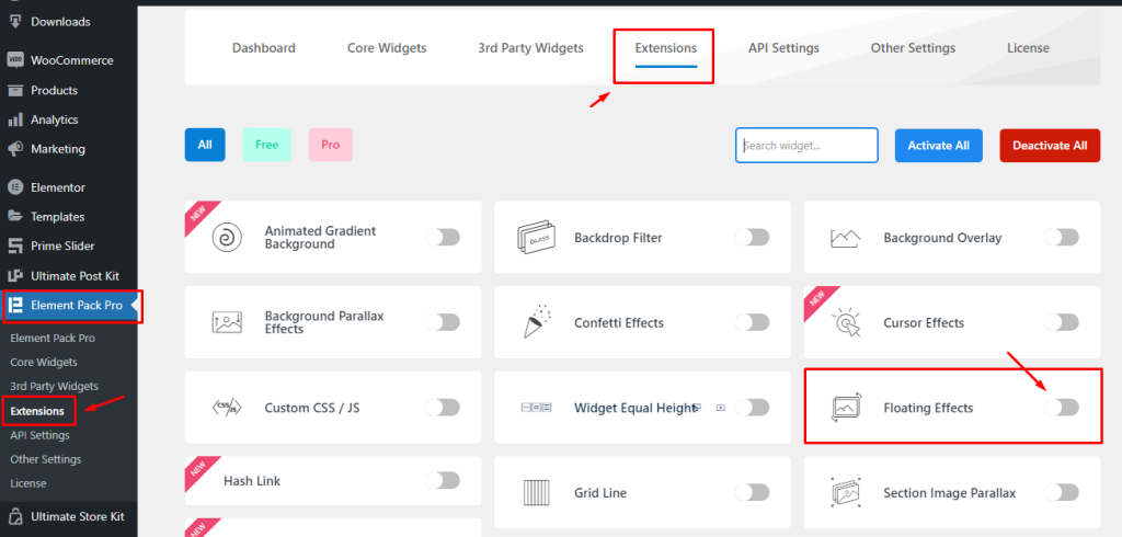 enabling the floating effects extension