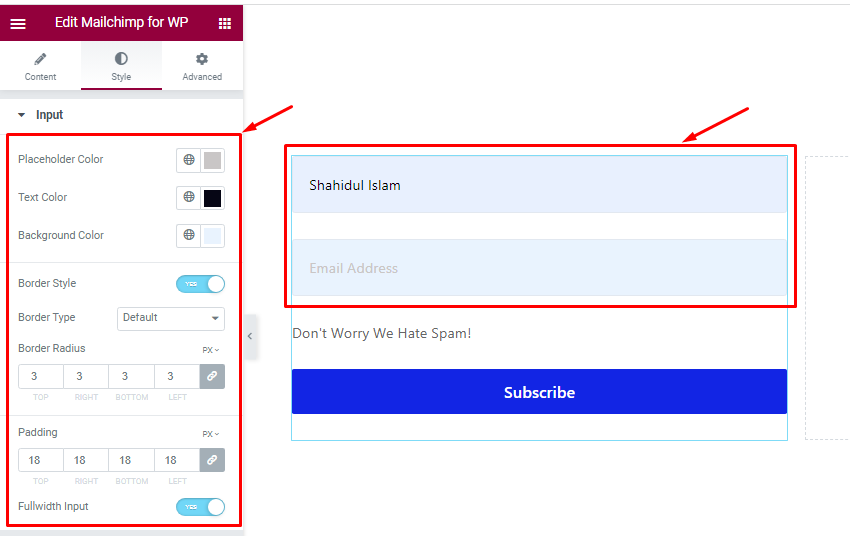 Customization Of The Input Section