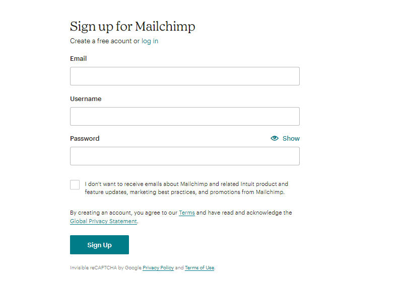 Mailchimp Account Creation