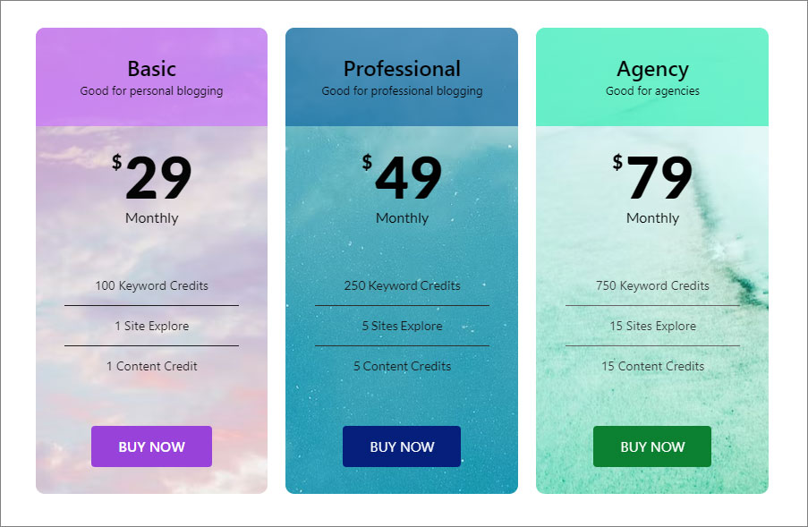 Image Background Pricing Table Template - BdThemes