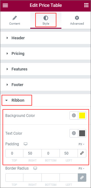 Ribbon for single coloumn focused Table - BdThemes