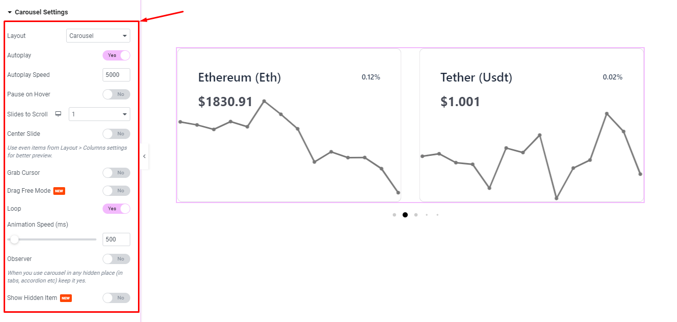 How to use Crypto Currency Chart Carousel widget
