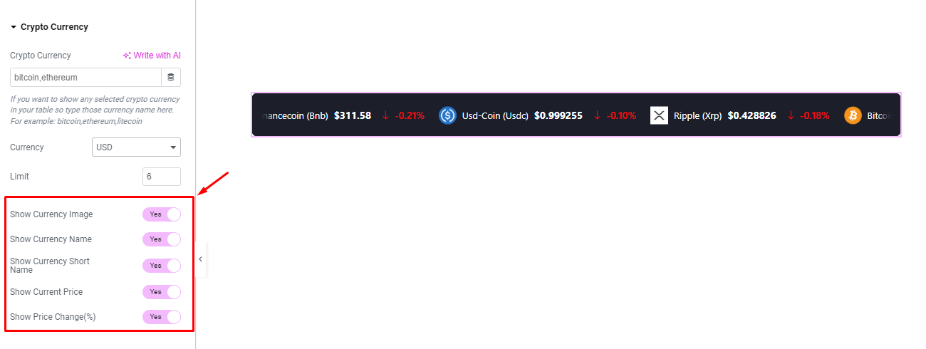 How to use Crypto Currency Ticker widget