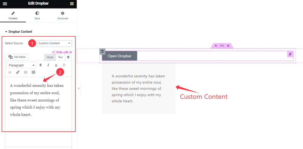 Dropbar Content - BdThemes