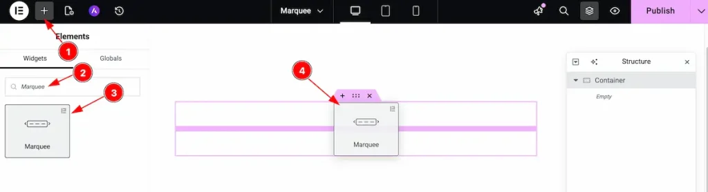 Insert marquee widget - BdThemes