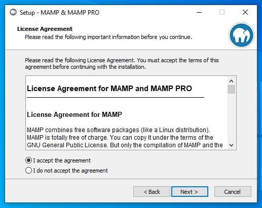 Agreeing to License aggrement of Installing Mamp